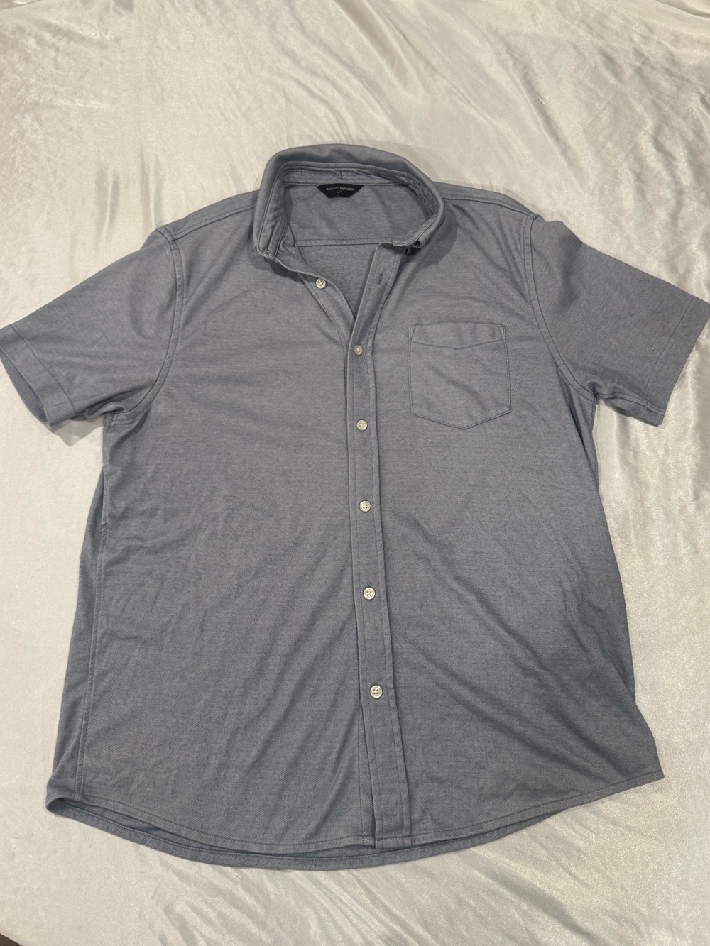 Banana Republic Slim Fit Knit Pique Button Shirt Blue Shadow L